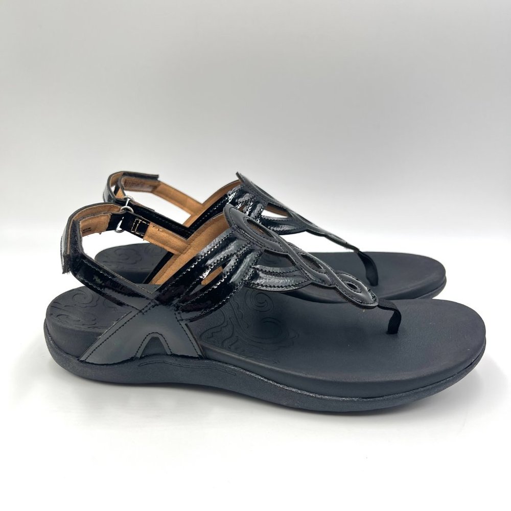 Rockport Size 9.5 Ramona Black Patent Cutout T-Strap Summer Sandals Shoes